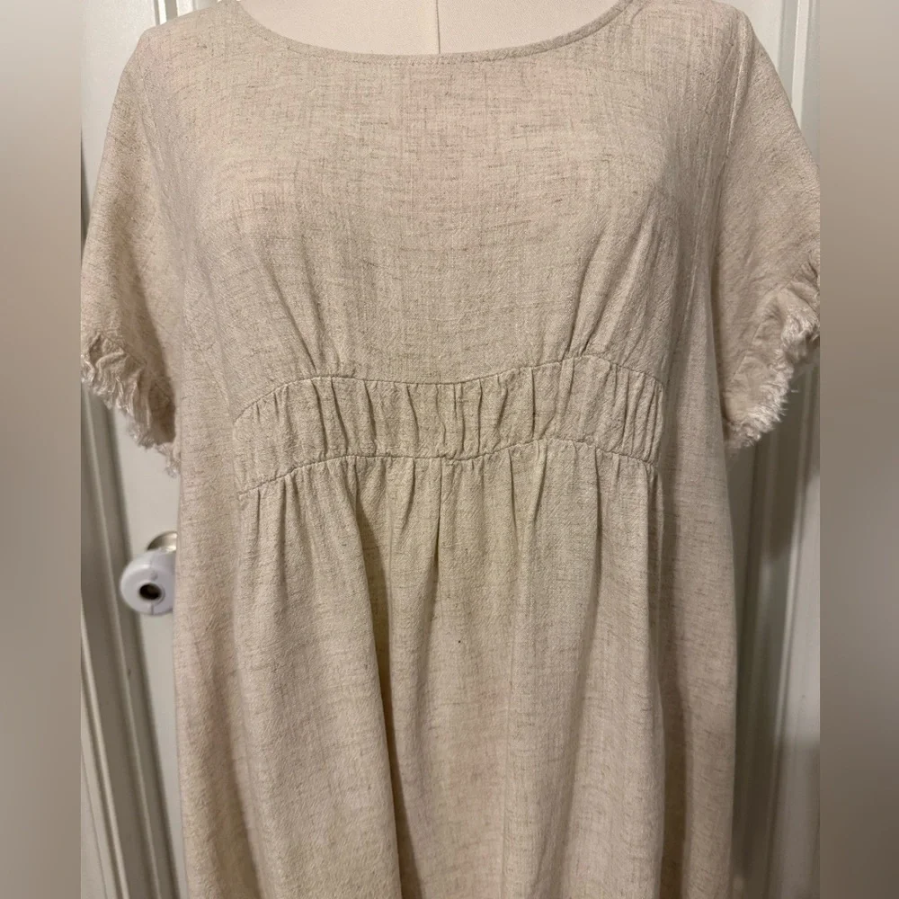 Umgee Linen Short Sleeve Dress with Fringe Details - Picture 4 of 14